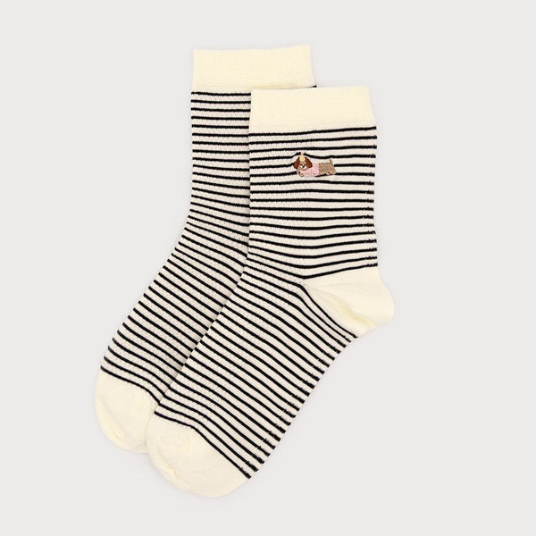 Striped Socks With Dog Embroidery - Lady of the Lake