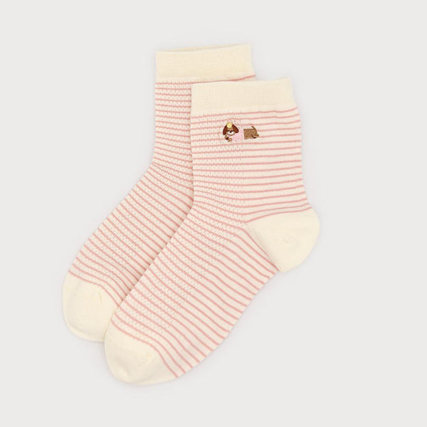 Striped Socks With Dog Embroidery - Lady of the Lake