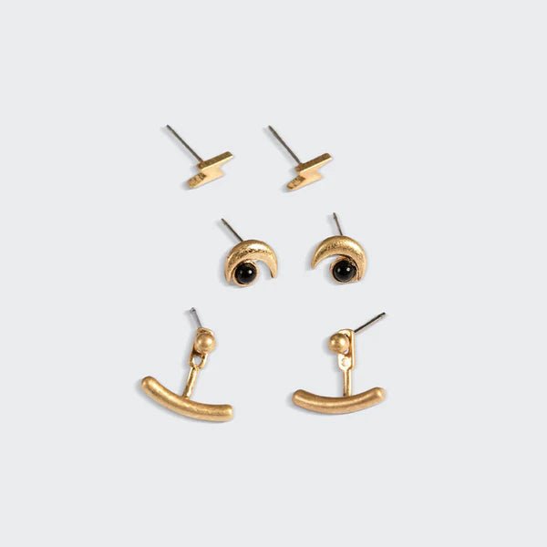 Stud Trio Ear Jacket Set - Moon | Black Spinel | Gold - Lady of the Lake