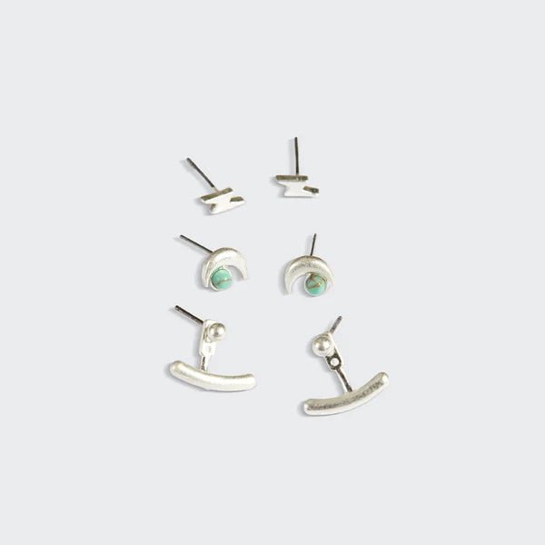 Stud Trio Ear Jacket Set - Moon | Turquoise | Silver - Lady of the Lake