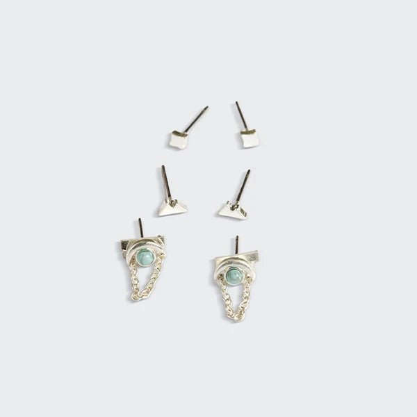 Stud Trio Ear Jacket Set - Mountain | Blue Howlite | Silver - Lady of the Lake