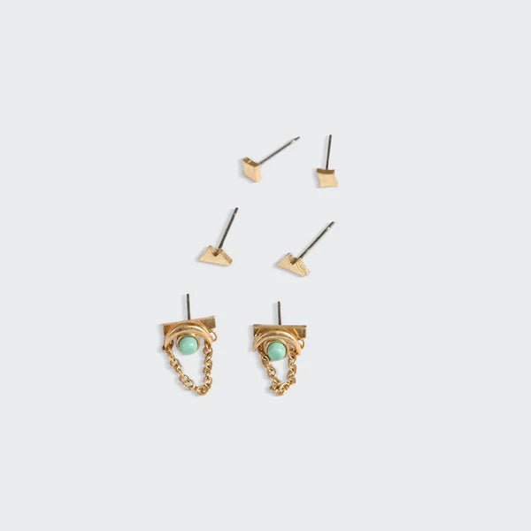 Stud Trio Ear Jacket Set - Mountain | Turquoise | Gold - Lady of the Lake