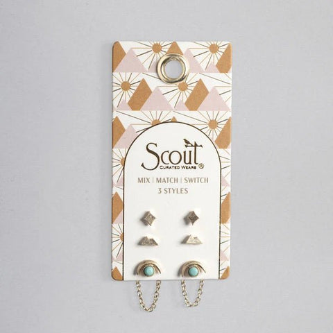 Stud Trio Ear Jacket Set - Mountain | Turquoise | Gold - Lady of the Lake