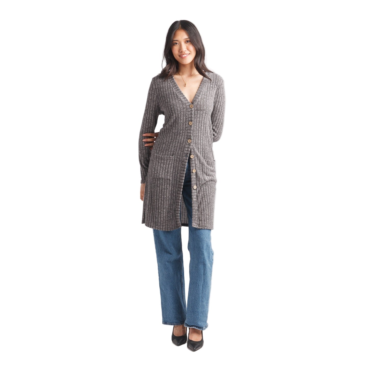 Suki Button Front Ribbed Cardigan - Lady of the Lake