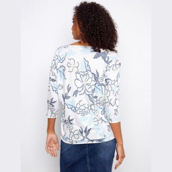 Sydney Print Jersey V - Neck 3/4 Sleeve Printed Top - Lady of the Lake