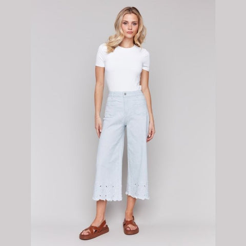 Tallulah Wide - Leg Cropped Jeans With Scallop Embroidered Hem - Lady of the Lake