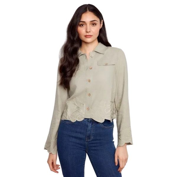 Taylor Embroidered Hem Linen Blend Jacket - Lady of the Lake