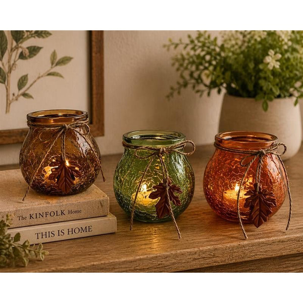 Tea Light Holder With Fall Leaf Accent - Lady of the Lake