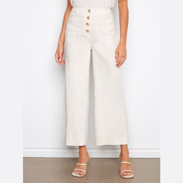 Tessa Stretch Linen Wide Leg Button - Front Pants - Lady of the Lake