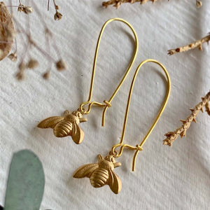 The Bees Knees Raw Brass Honey Bee Drop Earrings - Lady of the Lake