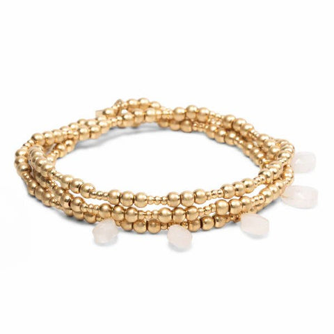 Timeless Rose Quartz & Gold - Metal Wrap Bracelet / Necklace - Lady of the Lake