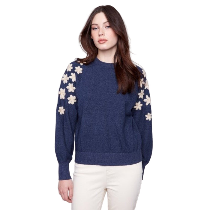 Uma Crew Neck Sweater With Embroidered Flowers - Lady of the Lake