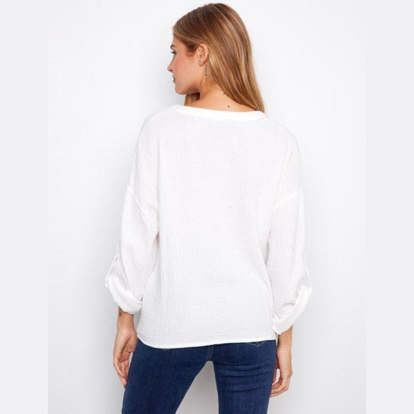 Vanessa Bubble Cotton Blouse With Front Twist - Lady of the Lake