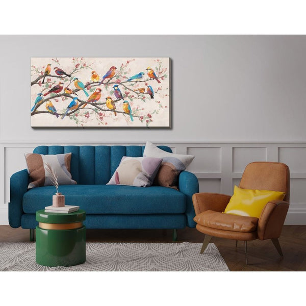 Vibrant Songbirds - Hand Embellished Printed Canvas