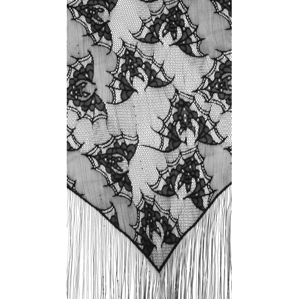Victorian Gothic Tasselled Shawl With Bats - Lady of the Lake