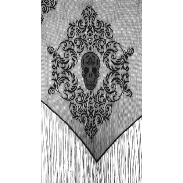 Victorian Gothic Tasselled Shawl With Skull - Lady of the Lake