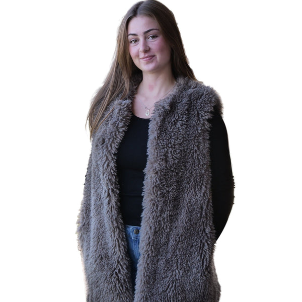 Vivian Long Faux Fur Vest - Lady of the Lake