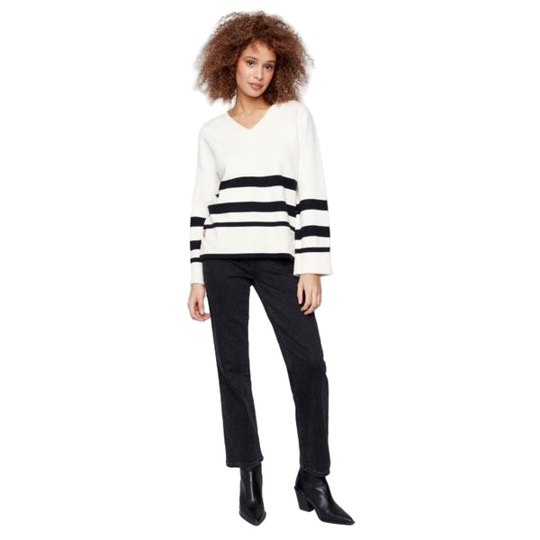 Vivian Striped Wide Cuff V - Neck Sweater With Side Buttons - Lady of the Lake