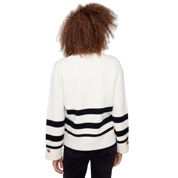 Vivian Striped Wide Cuff V - Neck Sweater With Side Buttons - Lady of the Lake