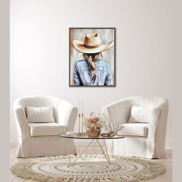 Western Reverie - Hand Embellished Canvas In Floating Frame - Lady of the Lake