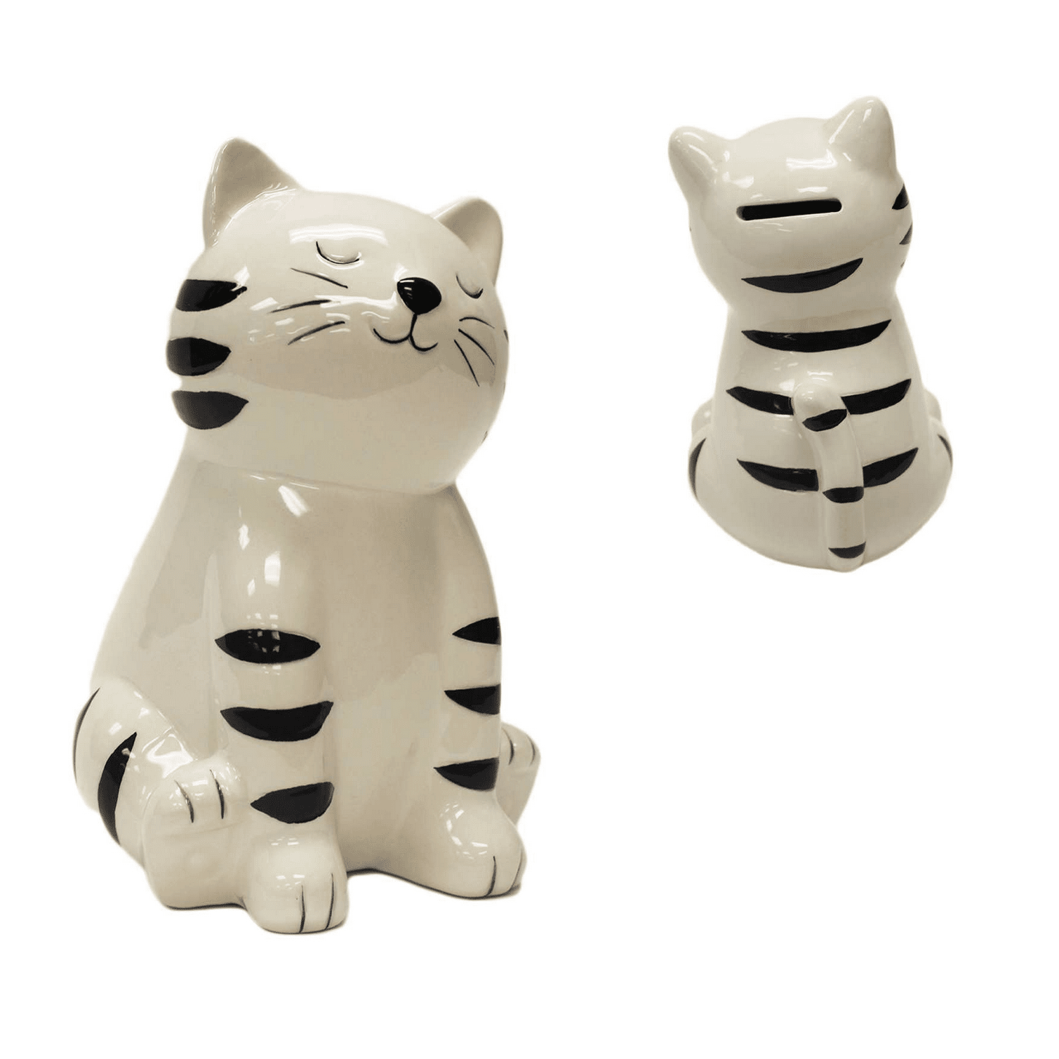 White Closed-Eyed Cat Money Bank