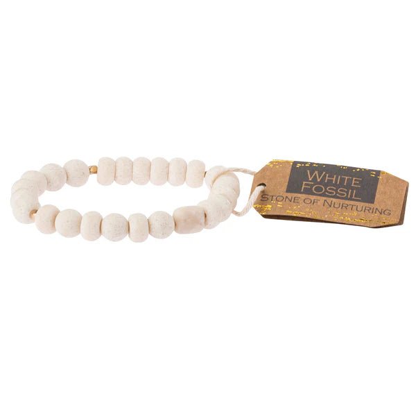 White Fossil Stone Stack Bracelet - Stone of Nurturing - Lady of the Lake