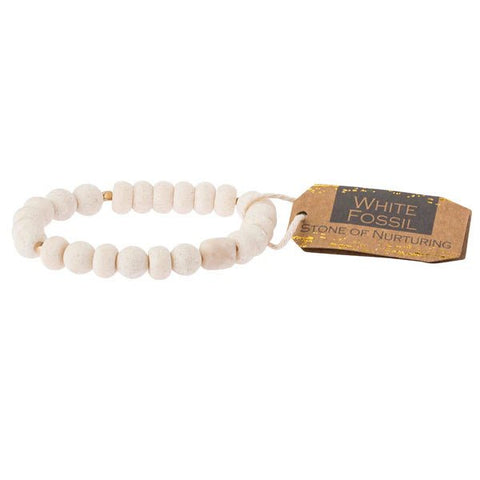 White Fossil Stone Stack Bracelet - Stone of Nurturing - Lady of the Lake
