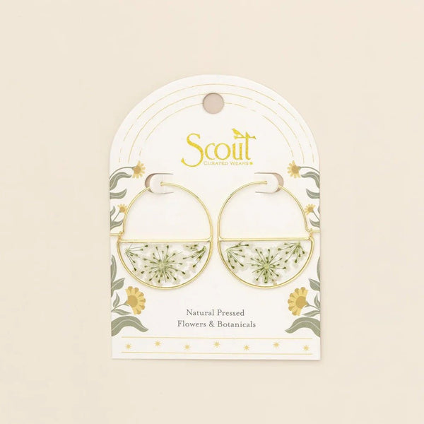 White Lace Flower - Pressed Flower Hoop Earring - Lady of the Lake