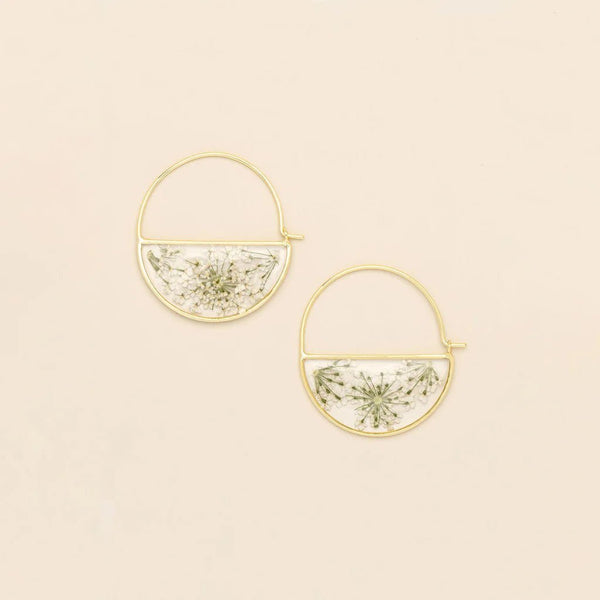 White Lace Flower - Pressed Flower Hoop Earring - Lady of the Lake