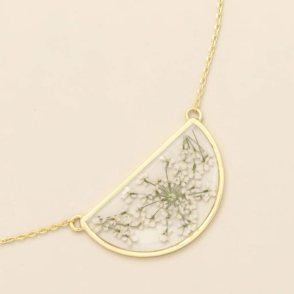 White Lace Flower - Pressed Flower Necklace - Lady of the Lake