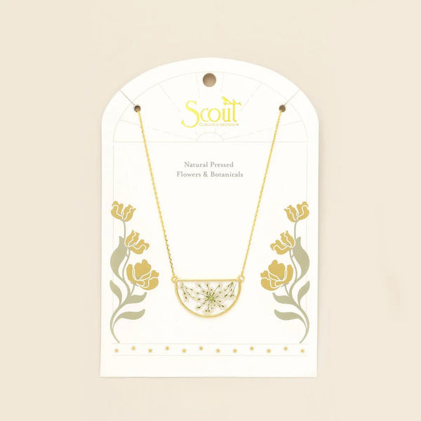 White Lace Flower - Pressed Flower Necklace - Lady of the Lake
