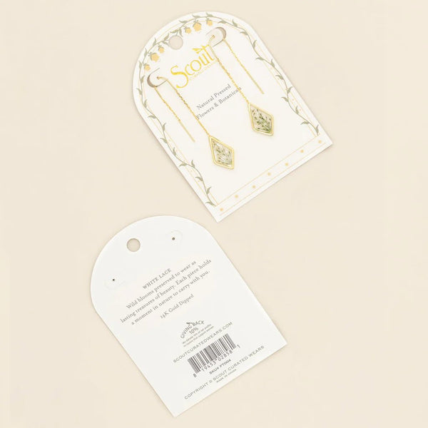 White Lace Flower - Pressed Flower Thread Earring - Lady of the Lake