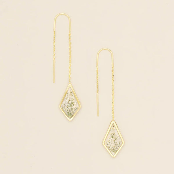 White Lace Flower - Pressed Flower Thread Earring - Lady of the Lake