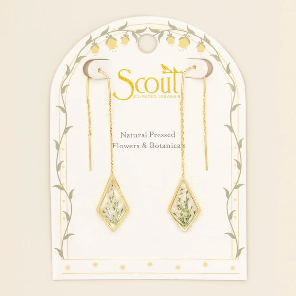 White Lace Flower - Pressed Flower Thread Earring - Lady of the Lake