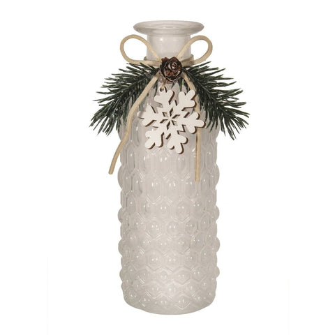 White Pressed Glass Bottle With Snowflake