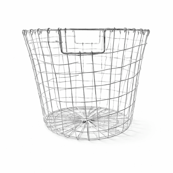 White Wash Rustic Wire Round Basket - Lady of the Lake