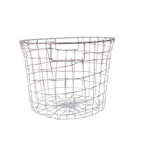 White Wash Rustic Wire Round Basket - Lady of the Lake