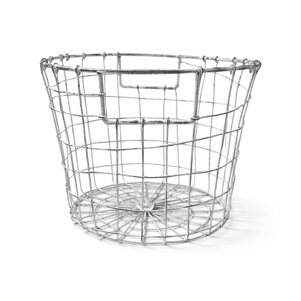 White Wash Rustic Wire Round Basket - Lady of the Lake