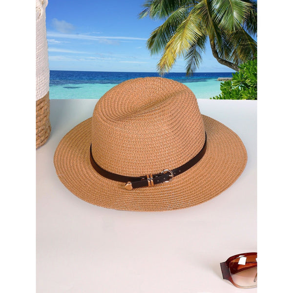 Wide Brim Summer Hat With Belt & Buckle