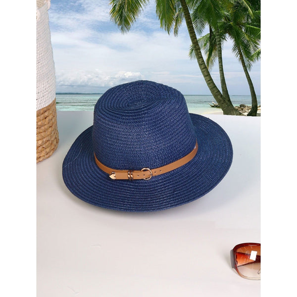 Wide Brim Summer Hat With Belt & Buckle