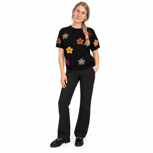 Winona Elbow Sleeve Embroidered Flowers Sweater - Lady of the Lake