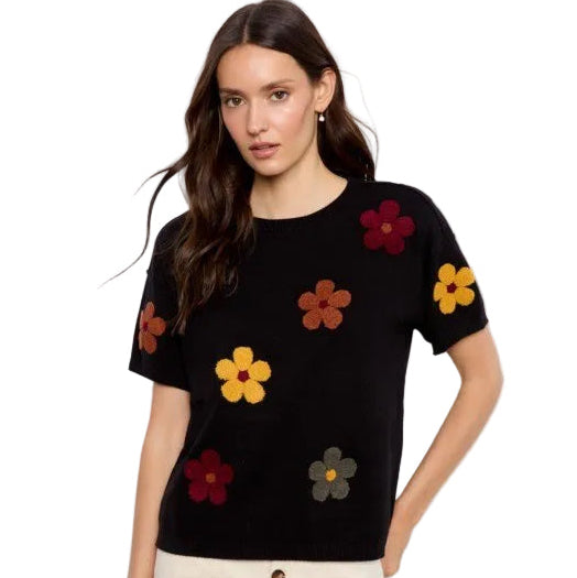 Winona Elbow Sleeve Embroidered Flowers Sweater - Lady of the Lake