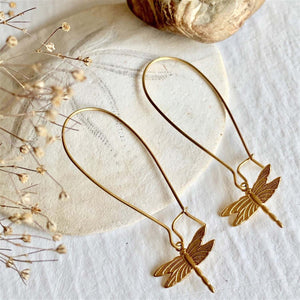 Wisp Raw Brass Dragonfly Drop Earrings - Lady of the Lake