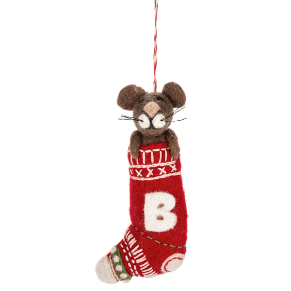 Wool Embroidered Monogram Mouse Ornament