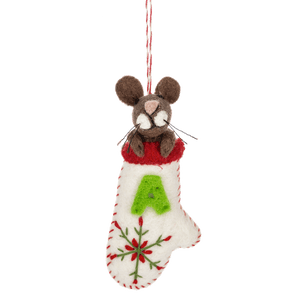 Wool Embroidered Monogram Mouse Ornament