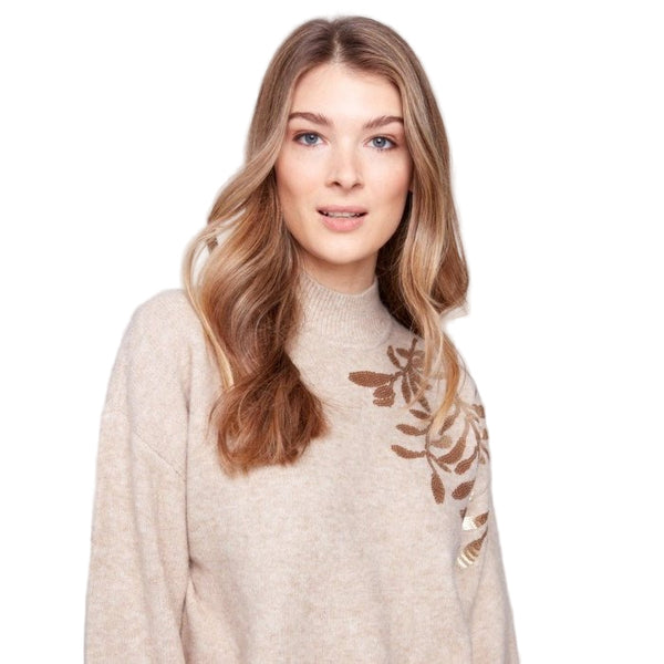 Xylia Mock Neck Sweater With Sequin Detail - Lady of the Lake