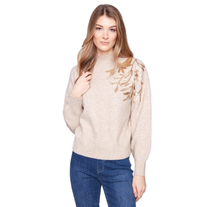 Xylia Mock Neck Sweater With Sequin Detail - Lady of the Lake