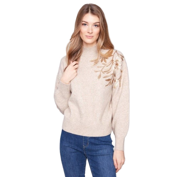 Xylia Mock Neck Sweater With Sequin Detail - Lady of the Lake
