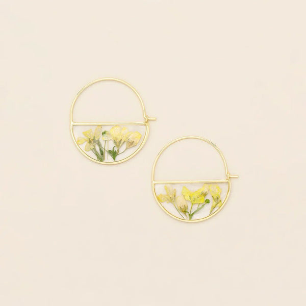 Yellow Baby's Breath - Pressed Flower Hoop Earring - Lady of the Lake