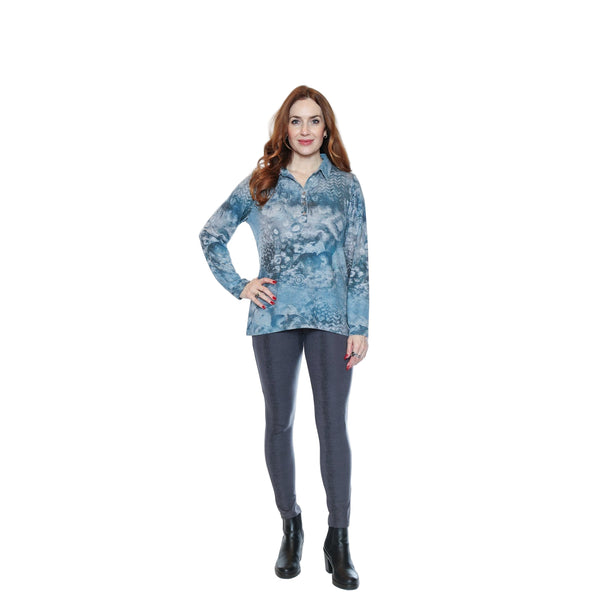 Zeline Printed Collard Shirt - Lady of the Lake
